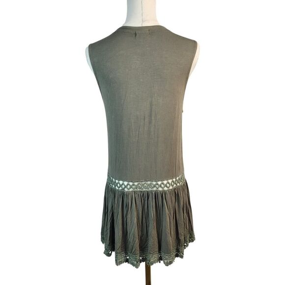 NEW POL Small Olive Tunic Top Cotton Blend Crochet Lace Eyelet Peplum Tie Neck - Picture 6 of 16